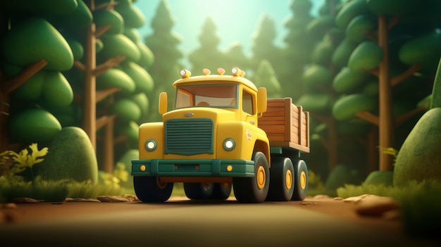 Foto gratuita illustrazione di camion di cartoni animati 3d