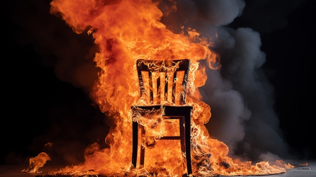 Free photo 3d chair on fire with flames