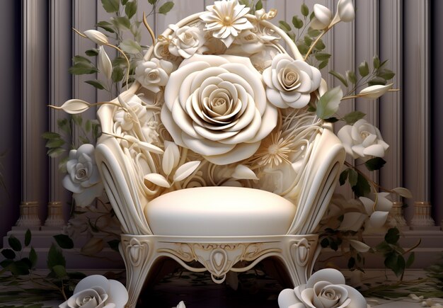 꽃 장식으로 된 3d 의자