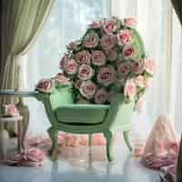 Free photo 3d chair with rose flowers ornaments