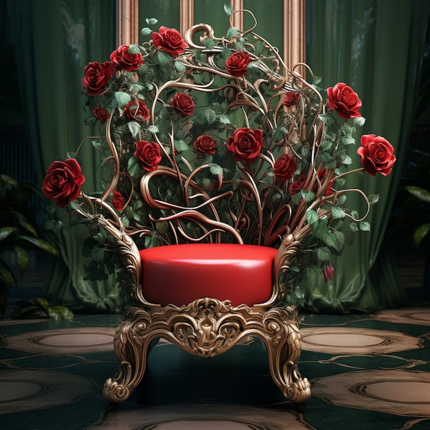 3d chair with rose flowers ornaments