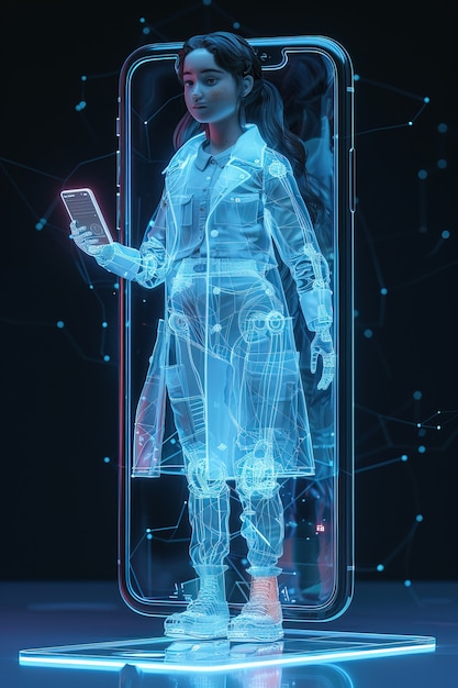 3d character emerging from a smartphone