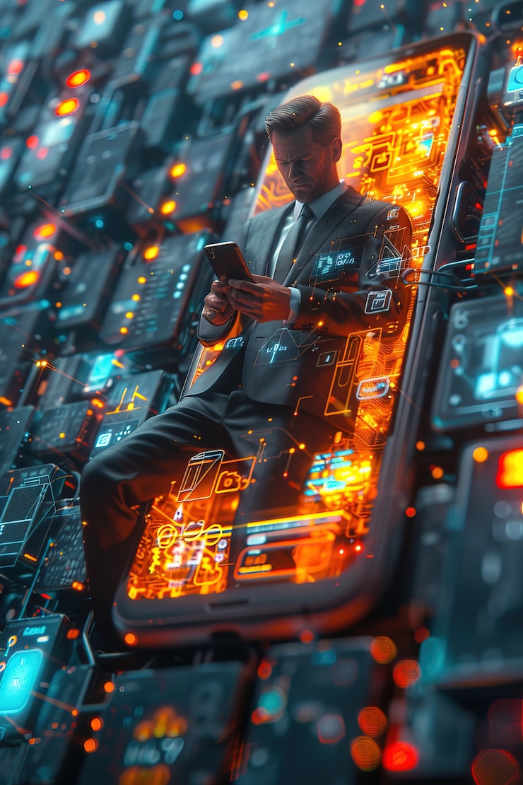 Free Photo 3d character emerging from a smartphone