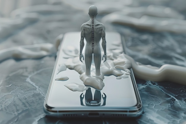 Foto gratuita personaggio 3d che emerge da uno smartphone