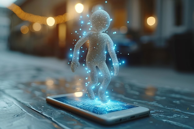 Free photo 3d character emerging from a smartphone