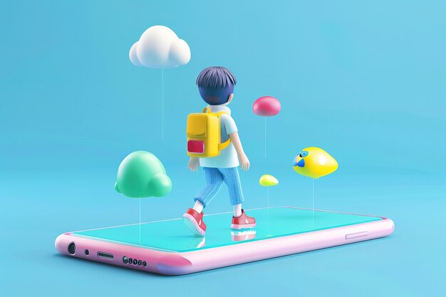 3d character emerging from a smartphone