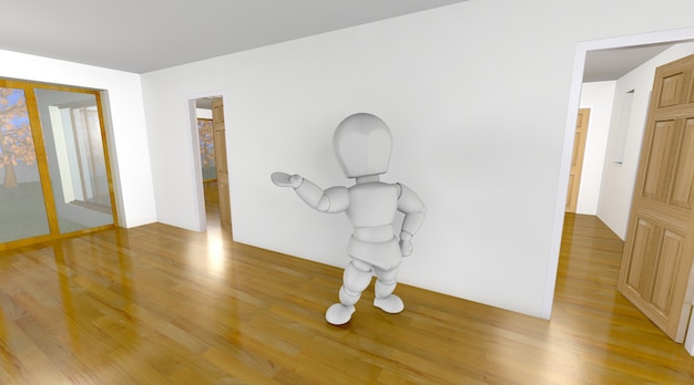 3d character in a house