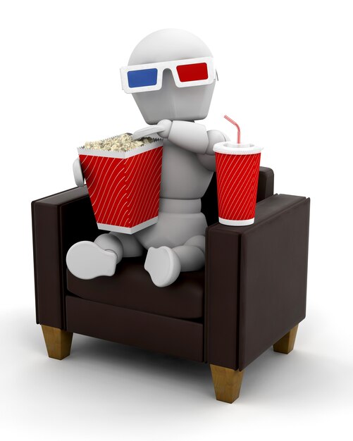 3d character watching a movie