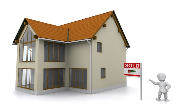 Foto gratuita rendering 3d di un agente immobiliare che mostra una proprietà