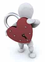 Free photo 3d character with a padlock heart