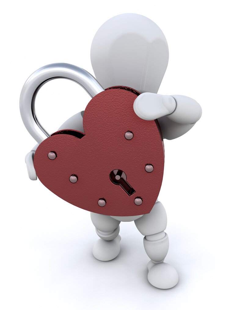 Free Photo 3d character with a padlock heart