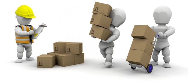 Free photo 3d characters carrying boxes