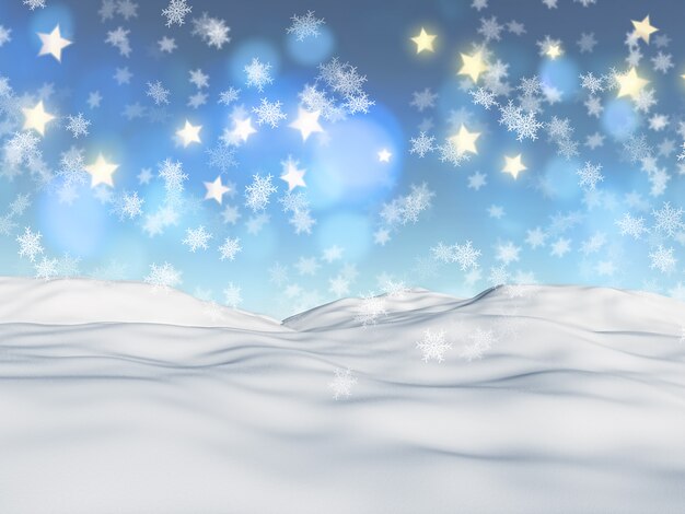 3D Christmas background with snowflakes and stars