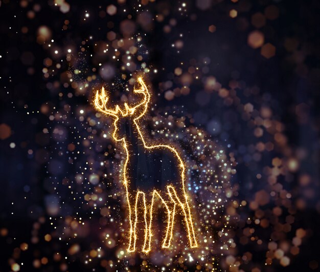 3D Рождественский фон с ослепительной оленей