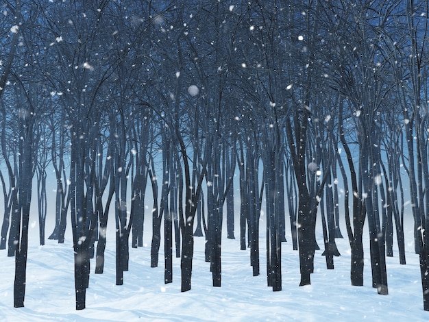 吹雪の3Dクリスマス雪に覆われた森の風景