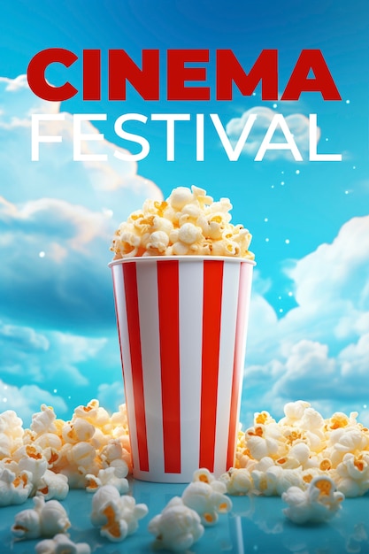Free photo 3d cinema festival popcorn cup