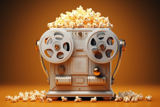 Free photo 3d cinema film projector with popcorn