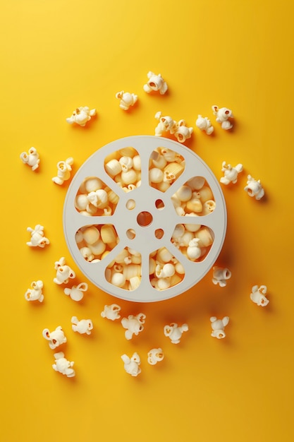 Free photo 3d cinema film reel with popcorn