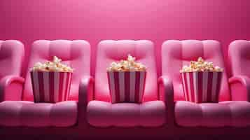 Free photo 3d cinema seating with popcorn cups