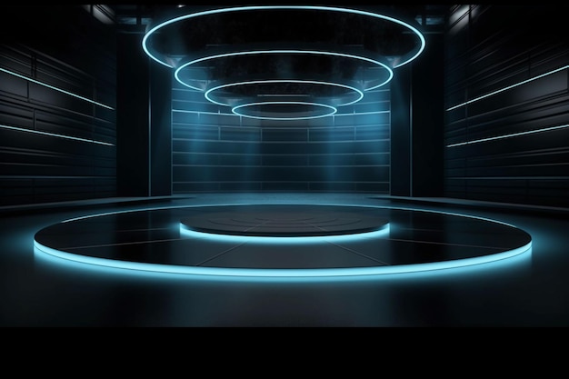 Free photo 3d circle neon room floor background