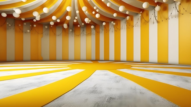 Foto gratuita scenografia della stanza gialla e bianca del circo 3d