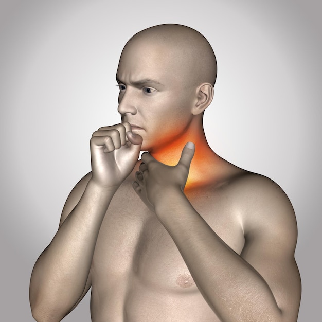 Free photo 3d close up of a male figure holding his throat in pain