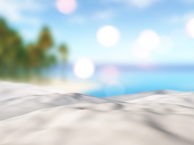 Бесплатное фото 3d крупным планом песка против расфокусированным пальмовый остров пейзаж