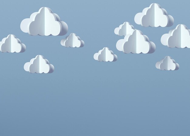 3d clouds model with blue background