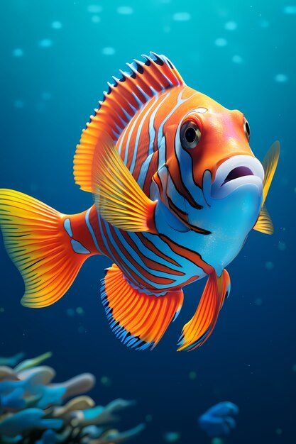 3d colorful fish underwater