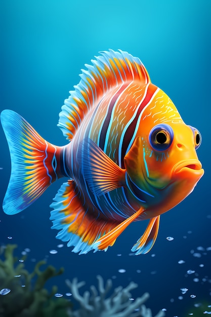 Free photo 3d colorful fish underwater