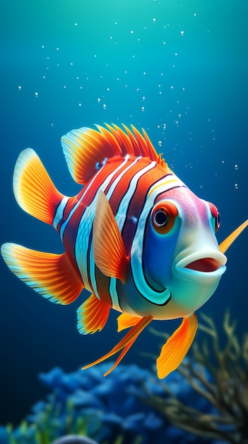 Free photo 3d colorful fish underwater