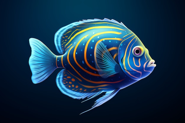 Free photo 3d colorful fish with dark background