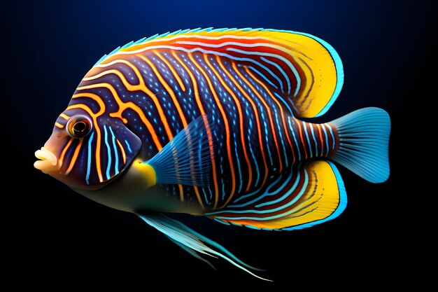 어두운 배경으로 3d 다채로운 물고기