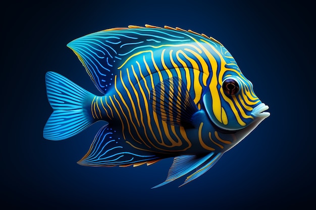 無料写真 暗い背景を持つ 3 d のカラフルな魚