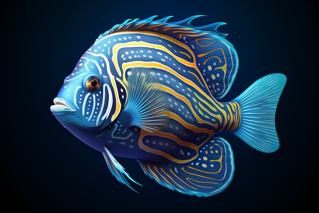 無料写真 暗い背景を持つ 3 d のカラフルな魚