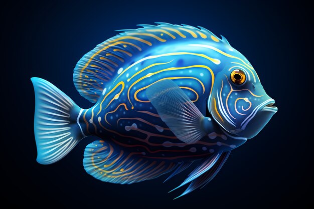 暗い背景を持つ 3 d のカラフルな魚