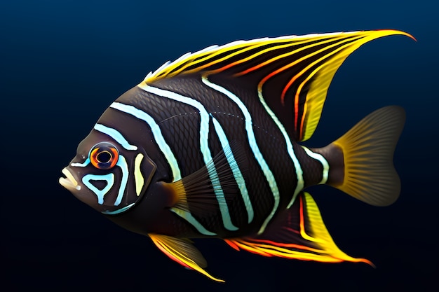 3d colorful fish with dark background
