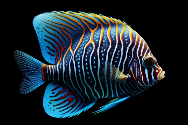 暗い背景を持つ 3 d のカラフルな魚