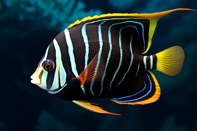 무료 사진 어두운 배경으로 3d 다채로운 물고기