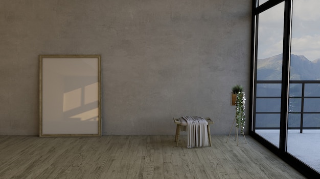 3D Современная пустая комната и рамка для картин