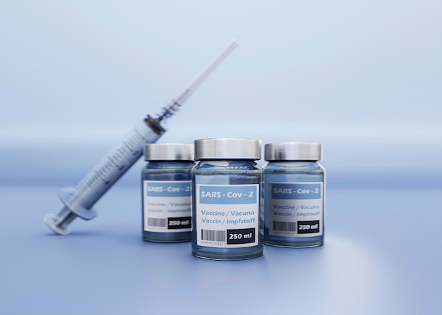 Free photo 3d covid19 vaccine vials and syringe