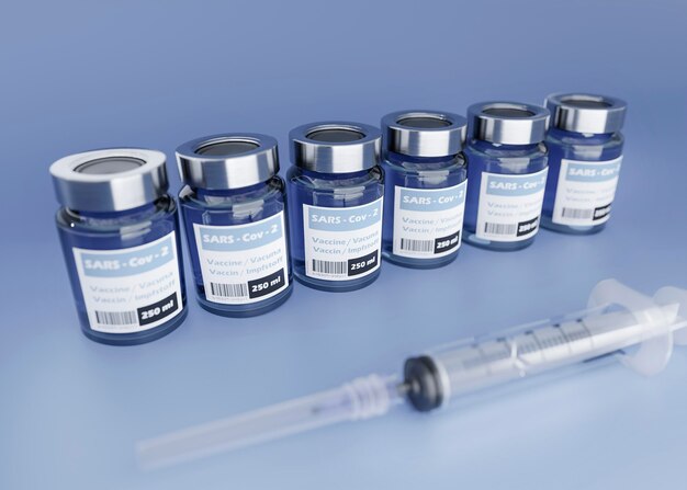 Free photo 3d covid19 vaccine vials and syringe