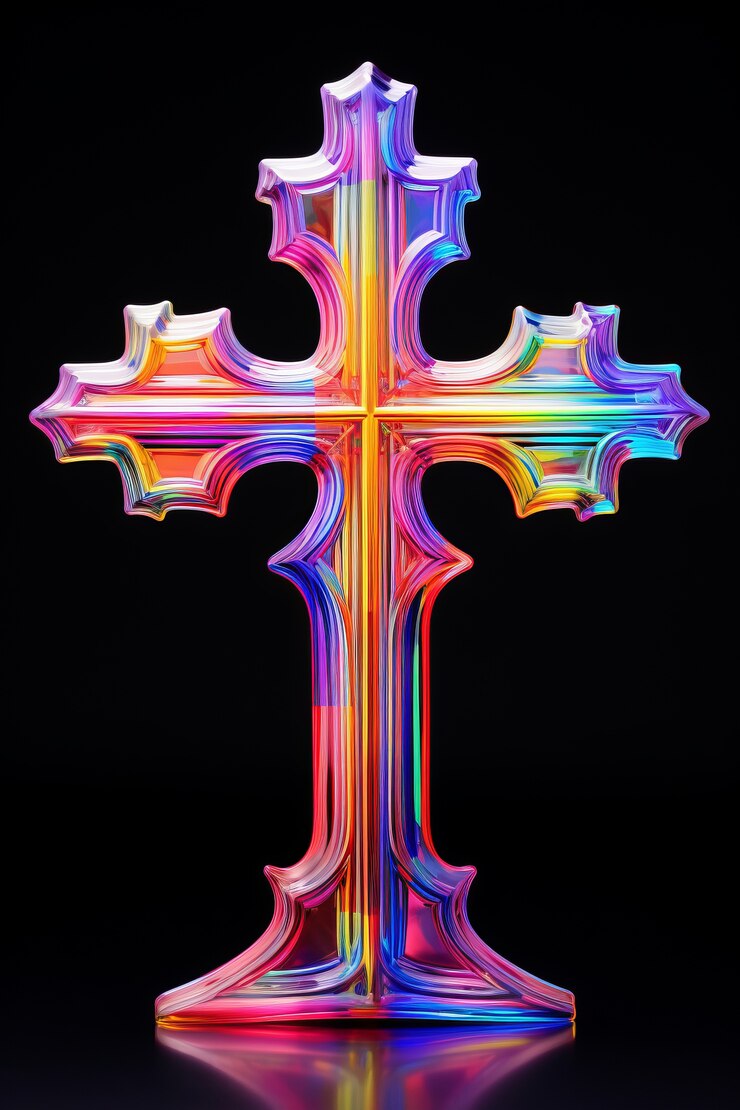 Free Photo 3d cross with bright lights