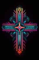 Free photo 3d cross with bright lights