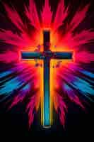 Free photo 3d cross with bright lights