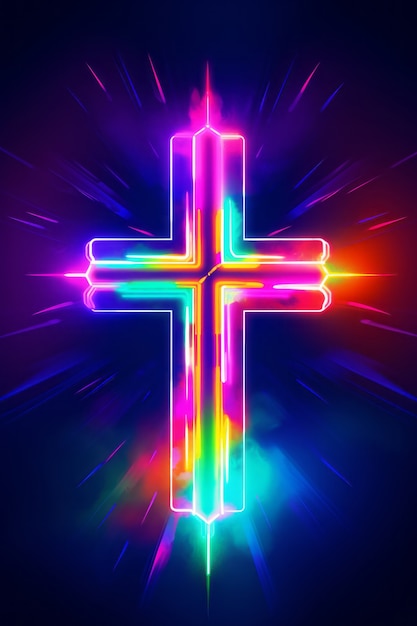 3d cross with bright lights