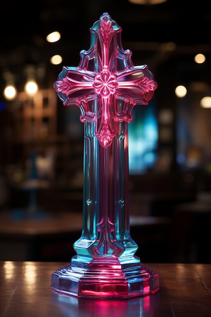 Free photo 3d cross with bright lights