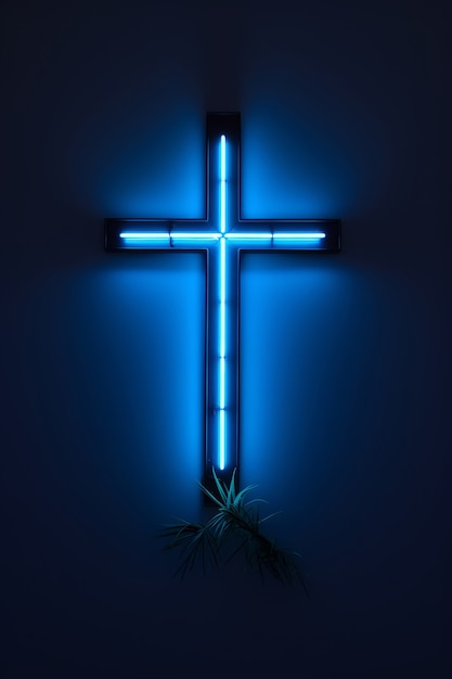 3d cross with neon lights