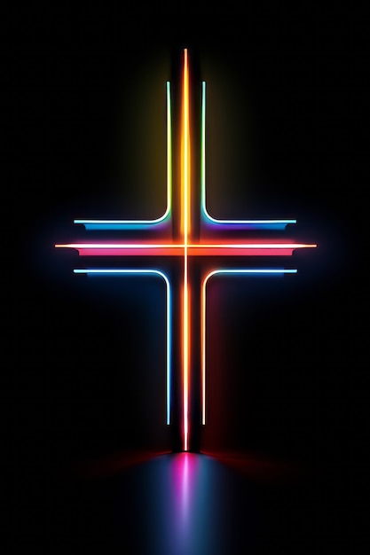 Free photo 3d cross with neon lights