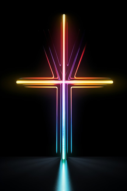 Free photo 3d cross with neon lights